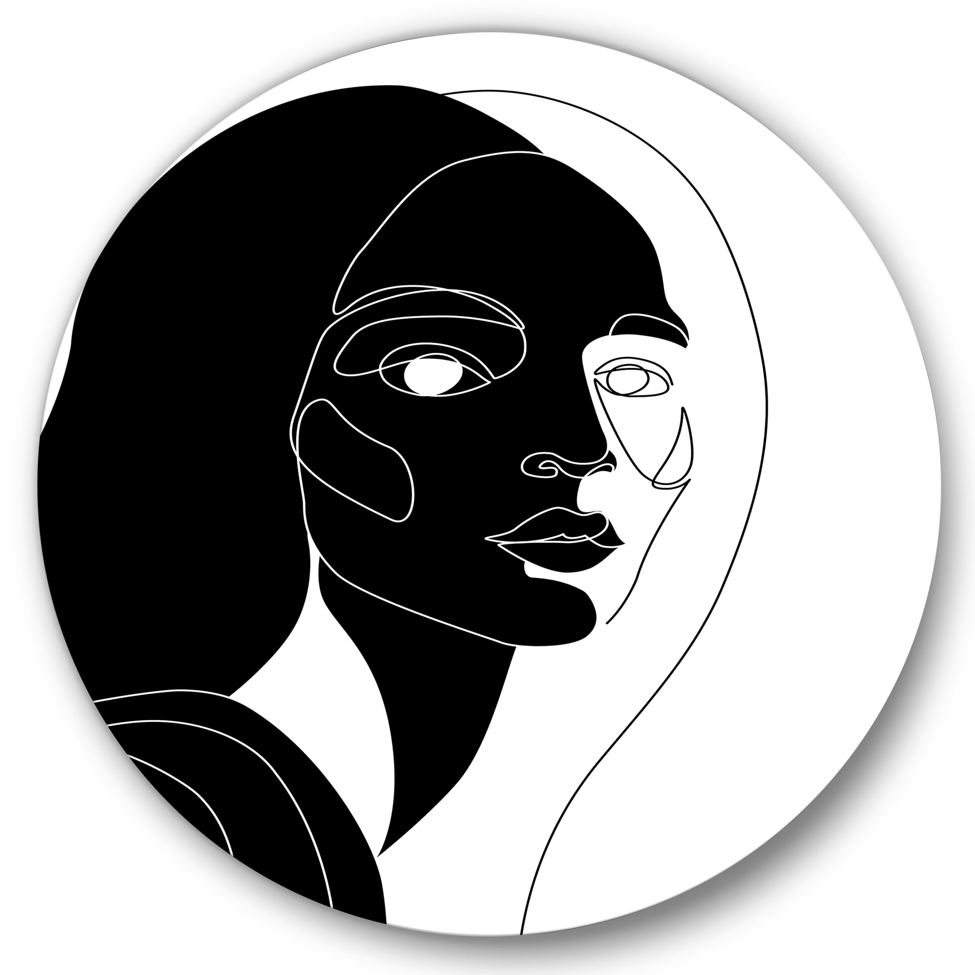 Designart 'Retro Black and White Minimal Portrait of Young Girl' Modern Circle Metal Wall Art 29x29 - Disc of 29