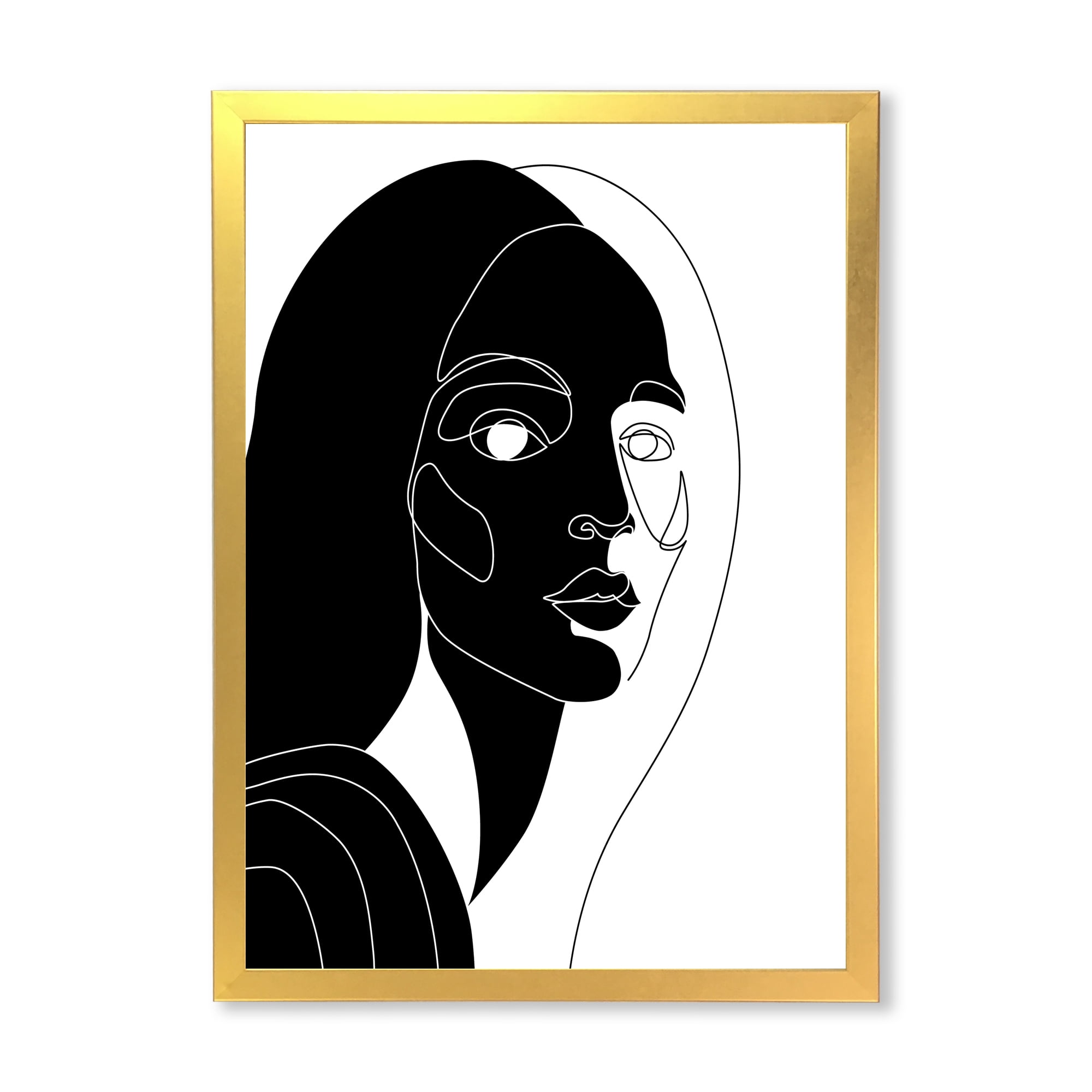 Designart 'Retro Black and White Minimal Portrait of Young Girl' Modern Framed Art Print