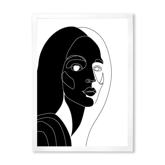 Designart 'Retro Black and White Minimal Portrait of Young Girl' Modern Framed Art Print