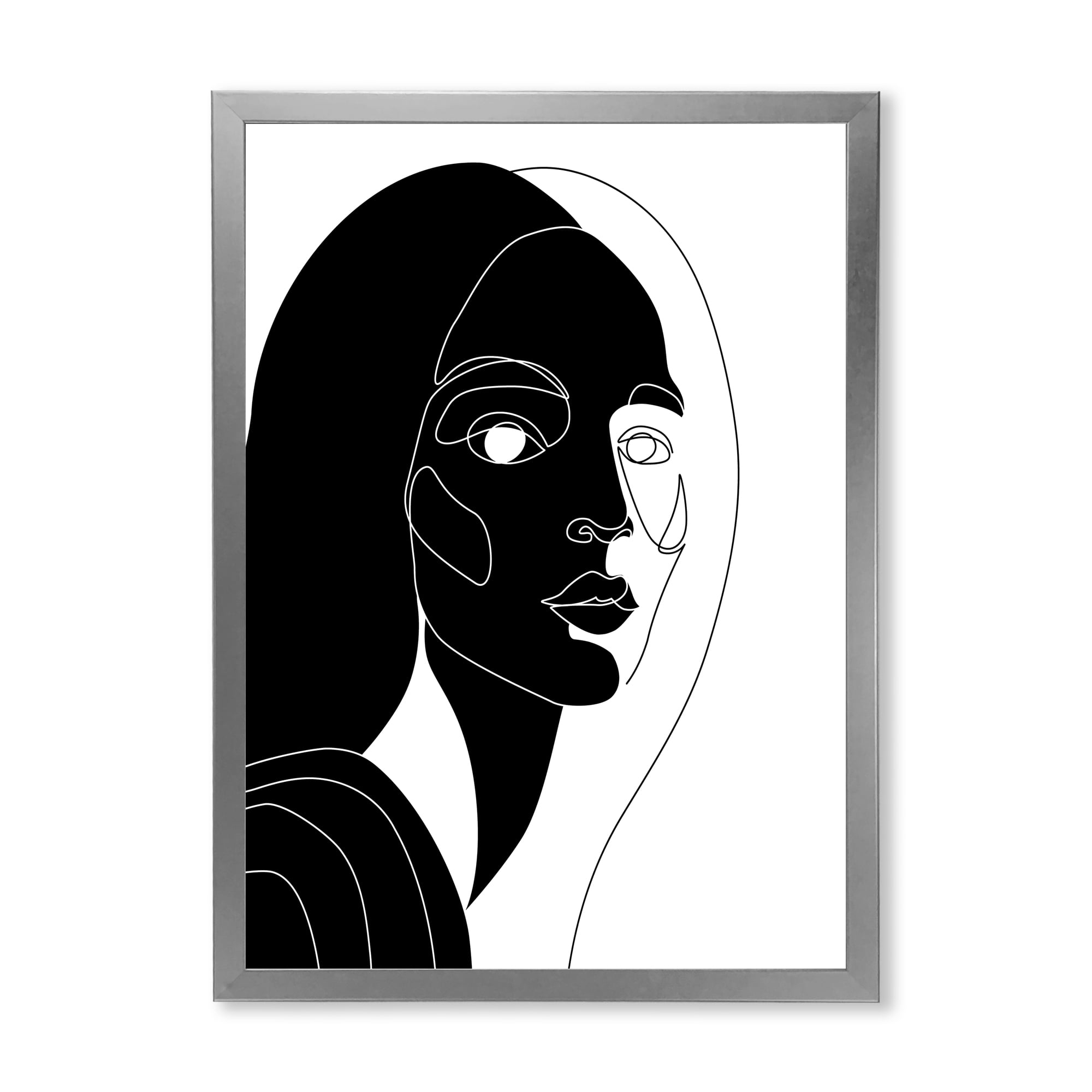 Designart 'Retro Black and White Minimal Portrait of Young Girl' Modern Framed Art Print