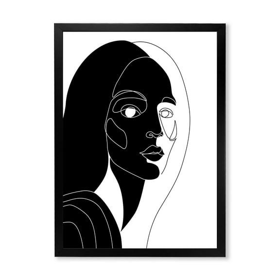 Designart 'Retro Black and White Minimal Portrait of Young Girl' Modern Framed Art Print