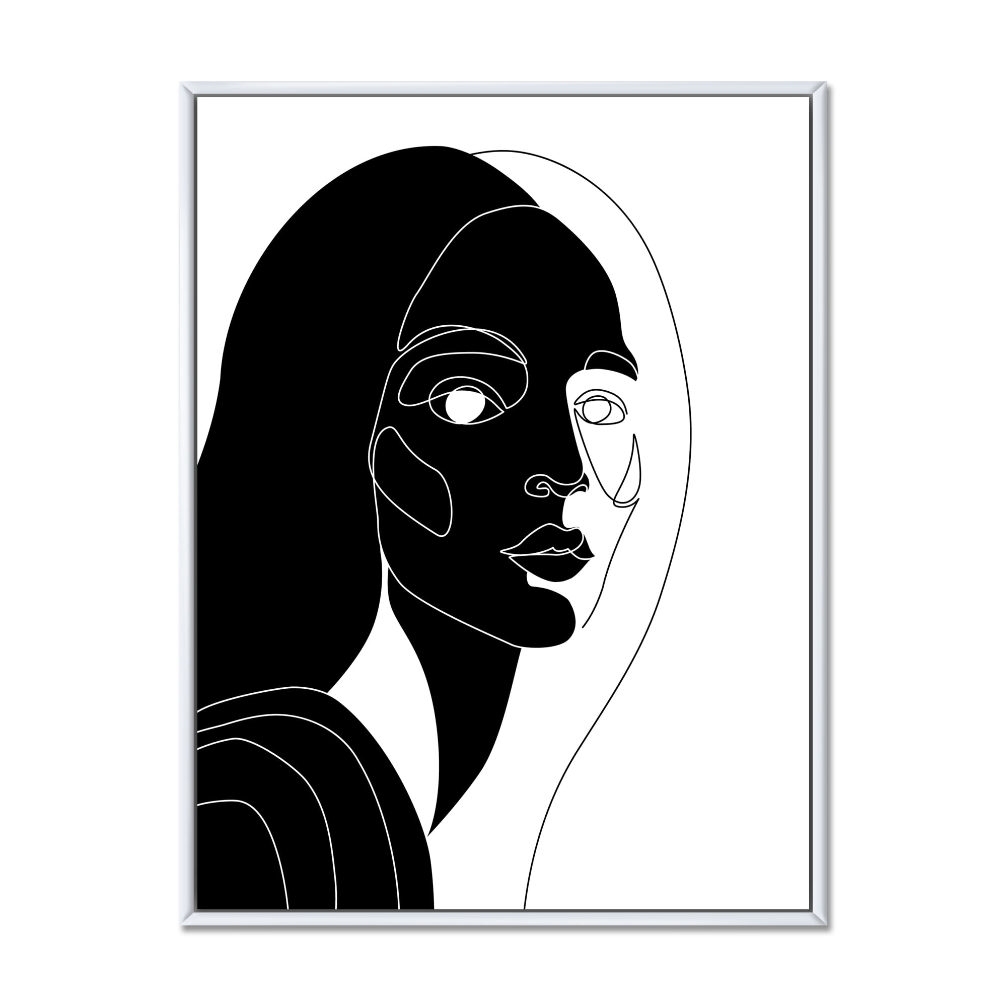 Designart 'Retro Black and White Minimal Portrait of Young Girl' Modern Framed Canvas Wall Art Print