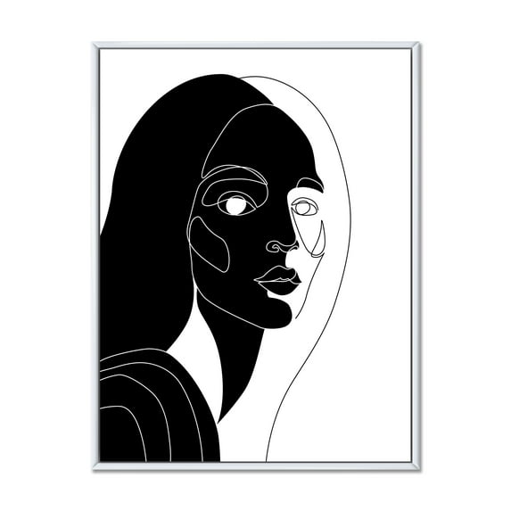 Designart 'Retro Black and White Minimal Portrait of Young Girl' Modern Framed Canvas Wall Art Print