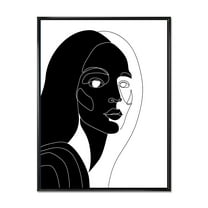 Designart 'Retro Black and White Minimal Portrait of Young Girl' Modern Framed Canvas Wall Art Print