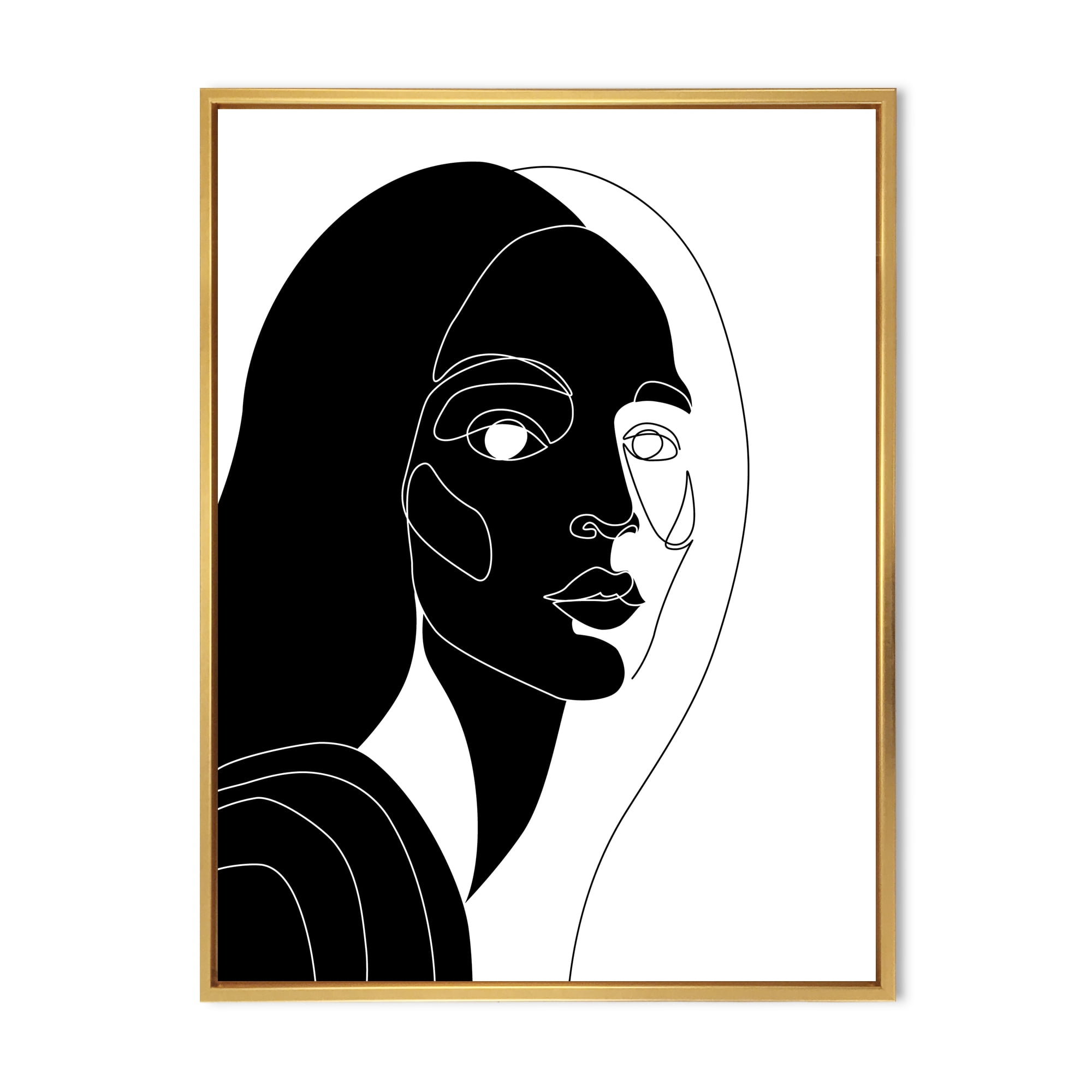Designart 'Retro Black and White Minimal Portrait of Young Girl' Modern Framed Canvas Wall Art Print