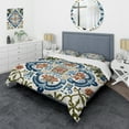 thumbnail image 1 of Designart "Retro Blue Mediterranean Tiles I" Abstract Tile Bedding Covert Set - Transitional Blue Abstract Bed Set With 2 Shams, 1 of 6