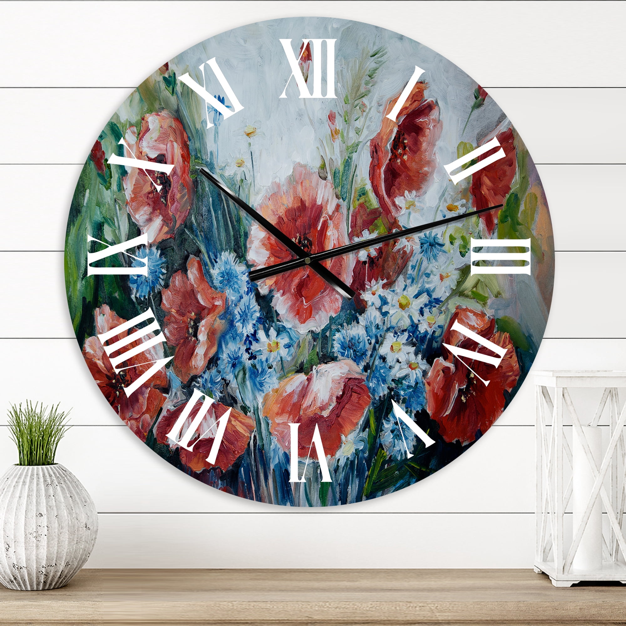 Designart 'Retro Bouquet Of Poppies' Traditional Wall Clock