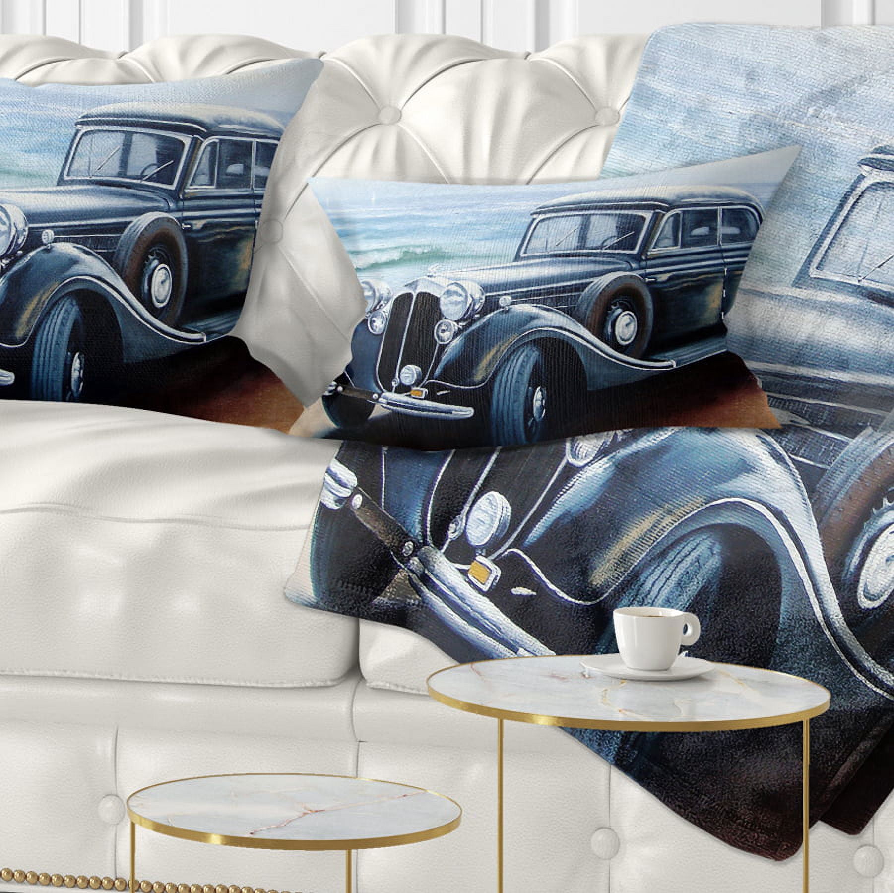 Designart Retro Car on Sea Shore - Car Throw Pillow - 12x20