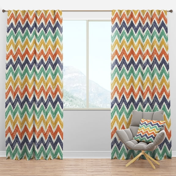 Designart 'Retro Chevron In Orange Yellow and Blue' Mid-Century Modern Blackout Curtain Panel