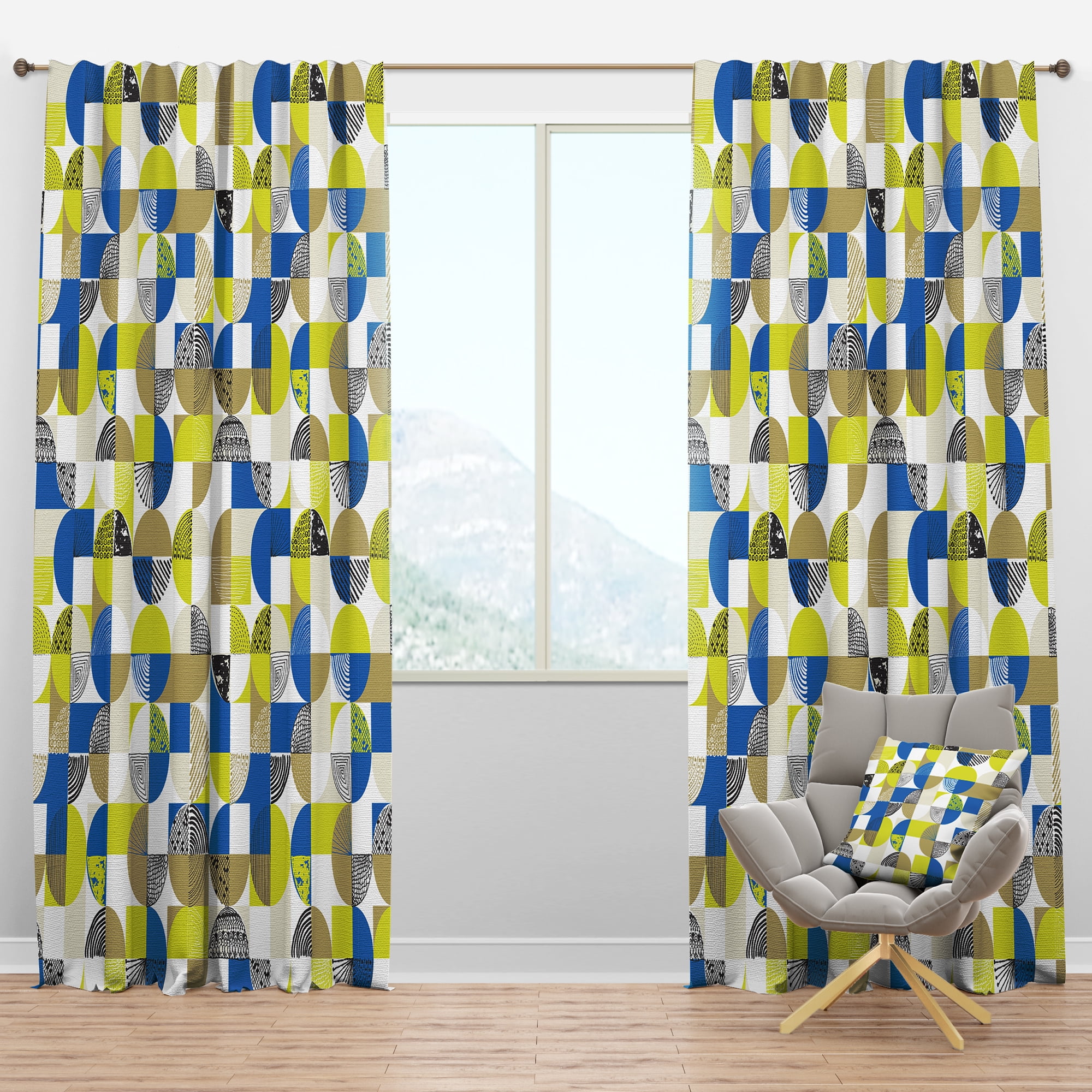 Designart 'Retro Circular Design II' Mid-Century Modern Blackout Curtain Panel