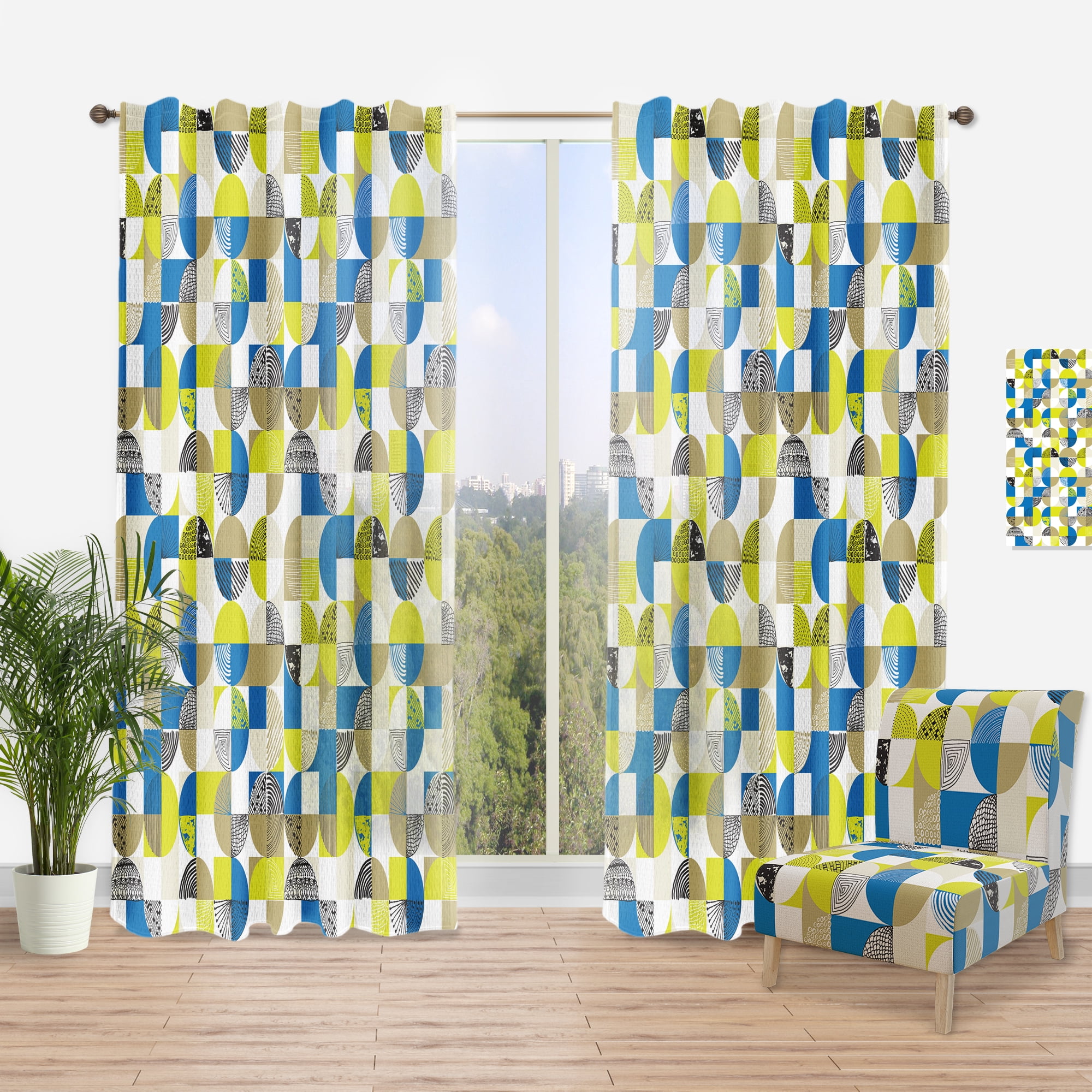 Designart 'Retro Circular Design II' Mid-Century Modern Curtain Panel
