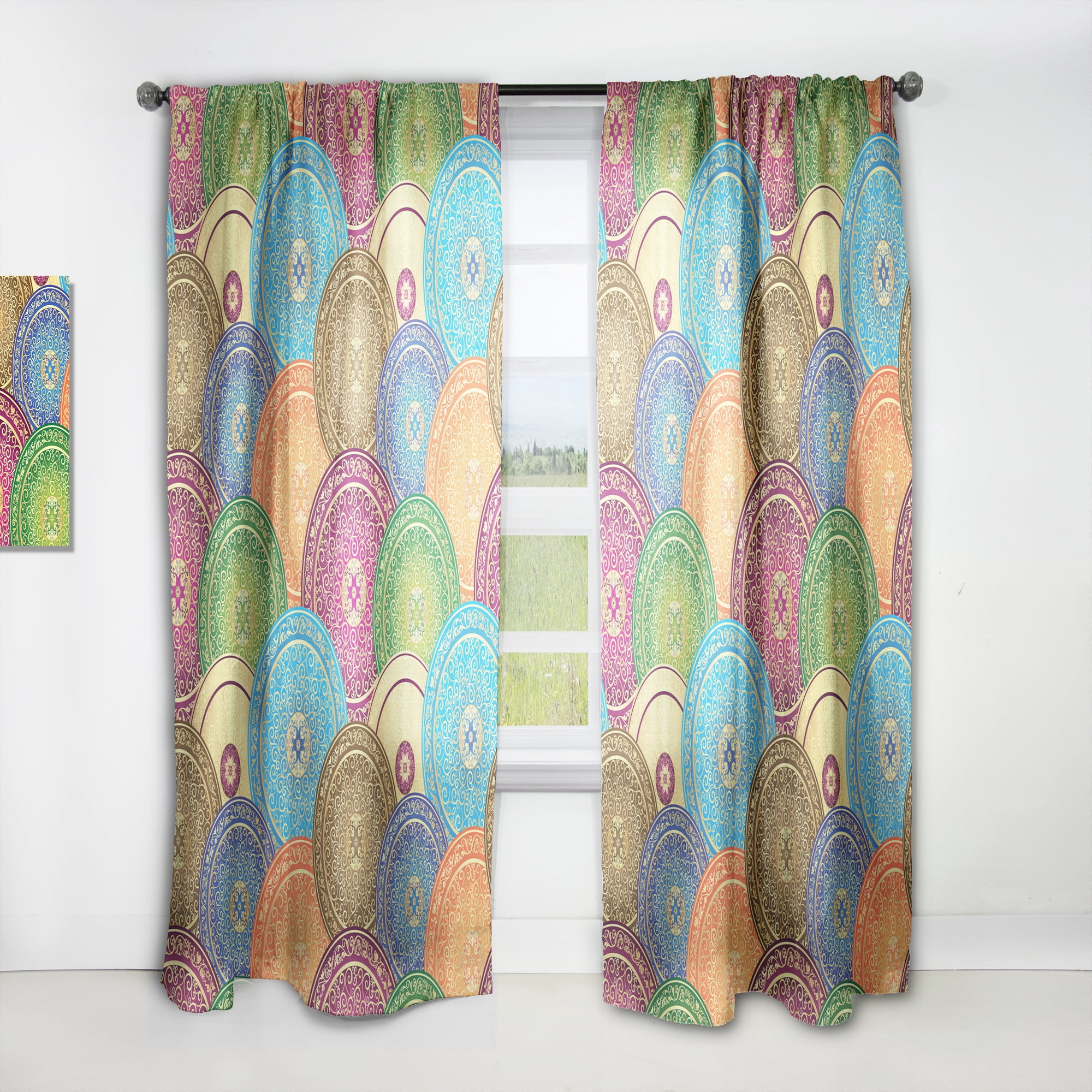 Designart 'Retro Circular Design III' Mid-Century Modern Curtain Panel