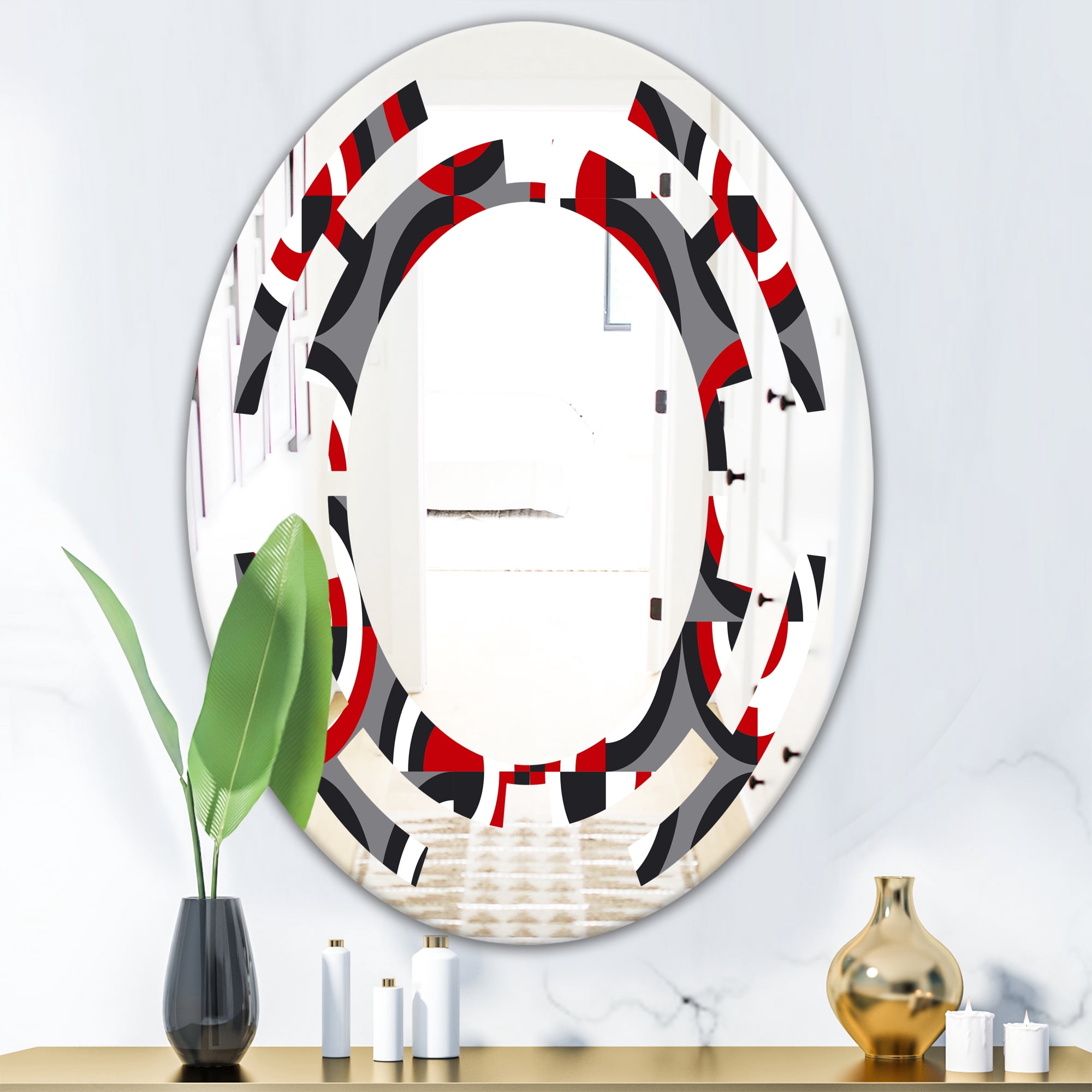 Designart 'Retro Circular Pattern Geometrical' Modern Oval Wall Mirror - Space