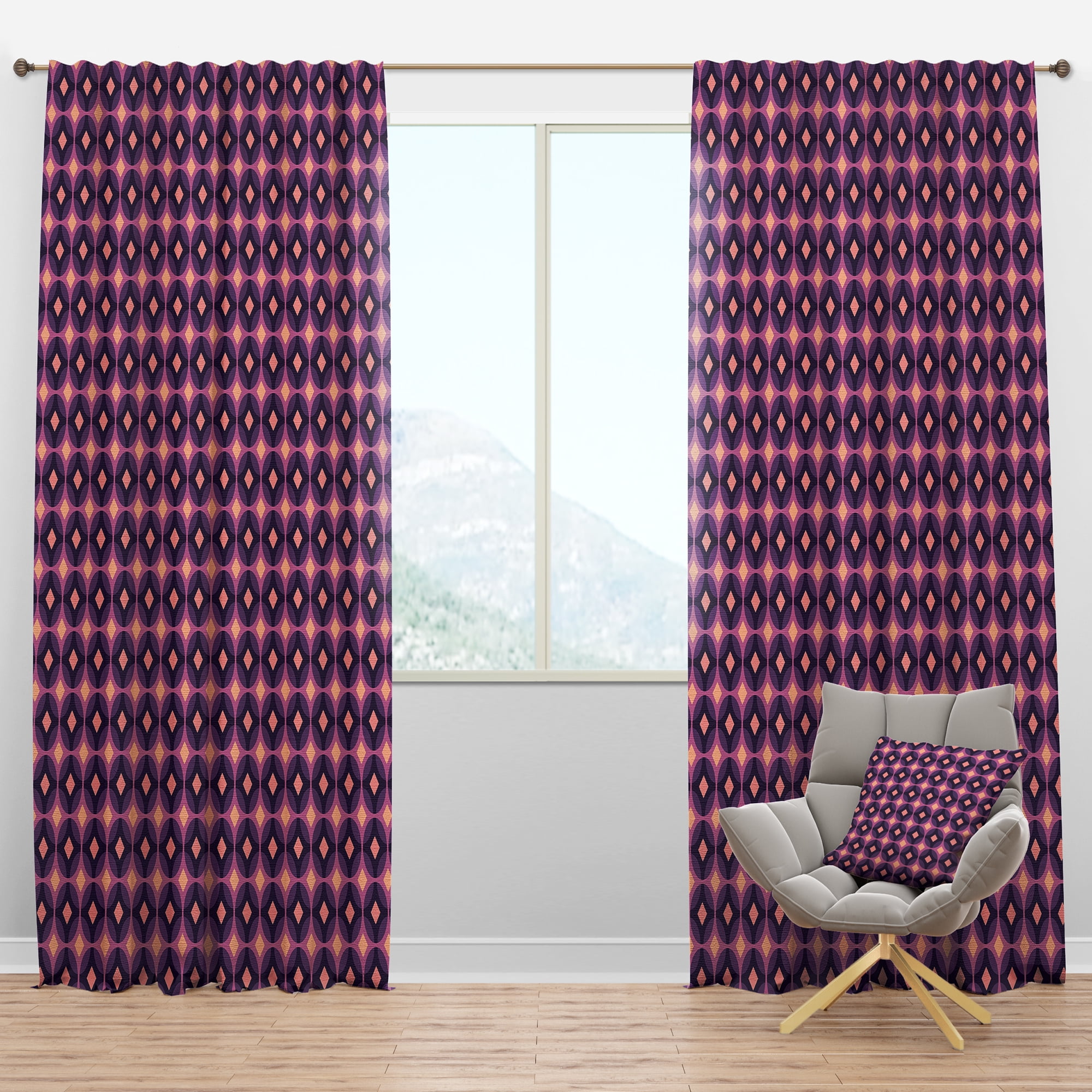 Designart 'Retro Circular Yellow and Purple Pattern' Mid-Century Modern Blackout Curtain Panel