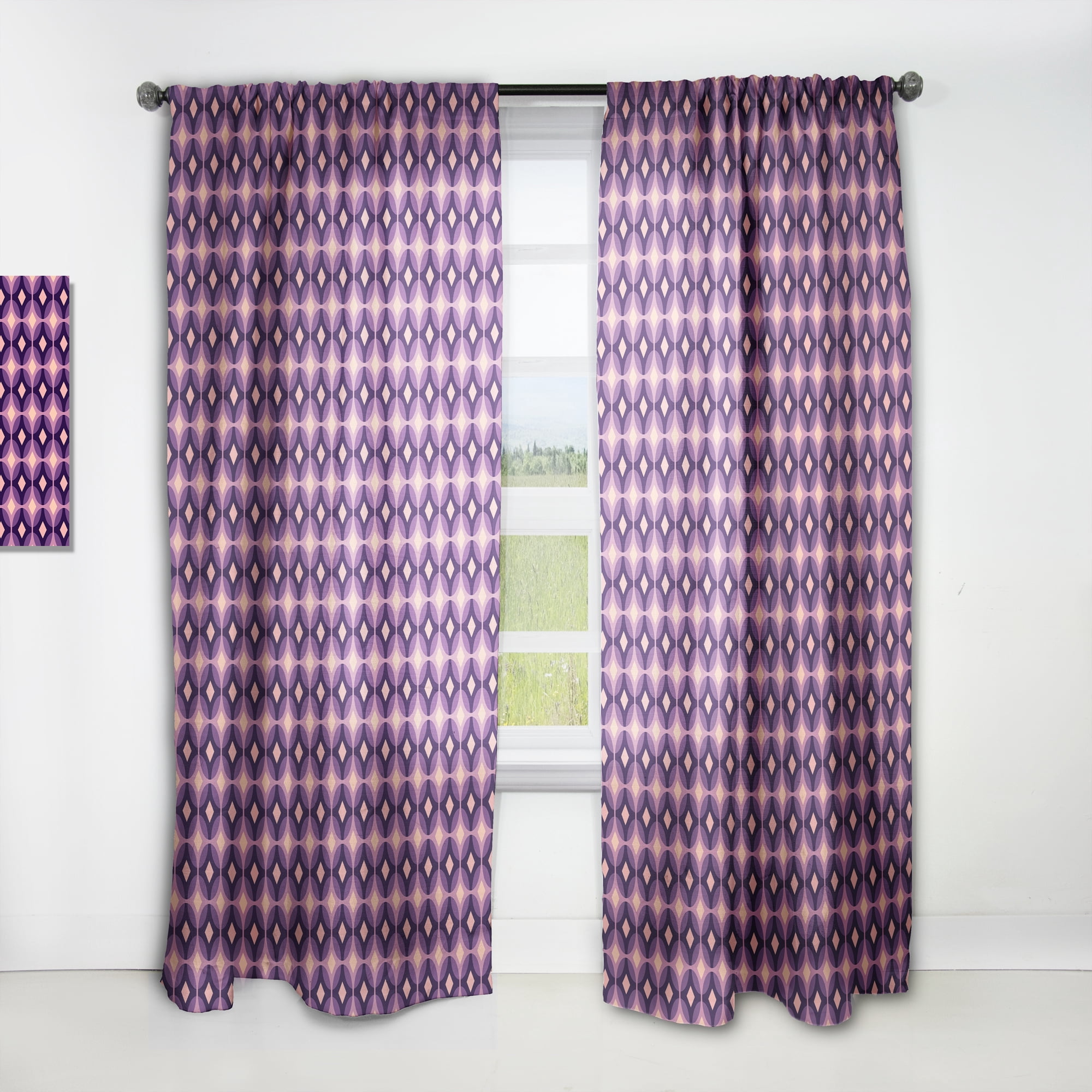 Designart 'Retro Circular Yellow and Purple Pattern' Mid-Century Modern Curtain Panel