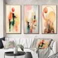 thumbnail image 1 of Designart "Retro City Dreams in Golden Illustration IV" Modern Geometric Framed Wall Art Set Of 3 - Pink Abstract Frame Canvas Set For Living Room Decor, 1 of 7