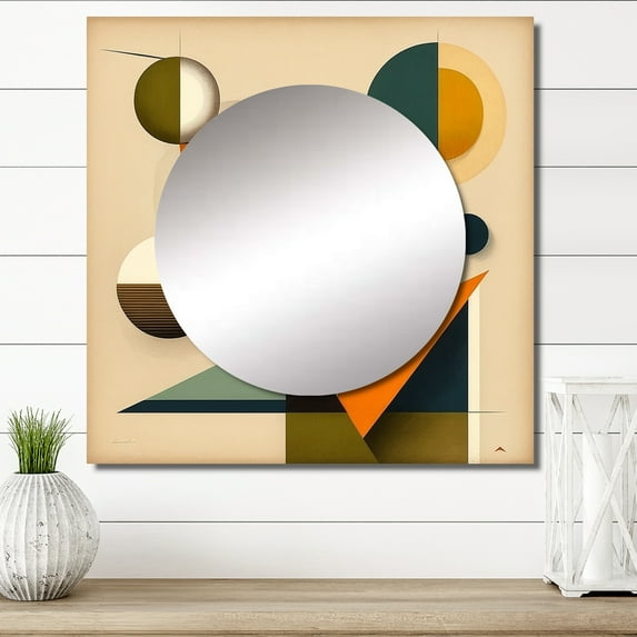 Designart "Retro-Colored Midcentury Geometric Minimalism III" Romantic Square Mirror Wall Decor Traditional - Large Blue Square Bathroom Mirror - Square Printed Wall Mirror Art