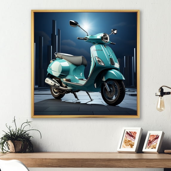 Designart "Retro Colorful Scooter" Scooter Floater Framed Wall Decor