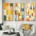 thumbnail image 1 of Designart "Retro Cubism Abstract Composition I" Modern Midcentury Framed Wall Art Set Of 3 - Gold Abstract Midcentury Frame Gallery Wall Set For Home Decor, 1 of 6