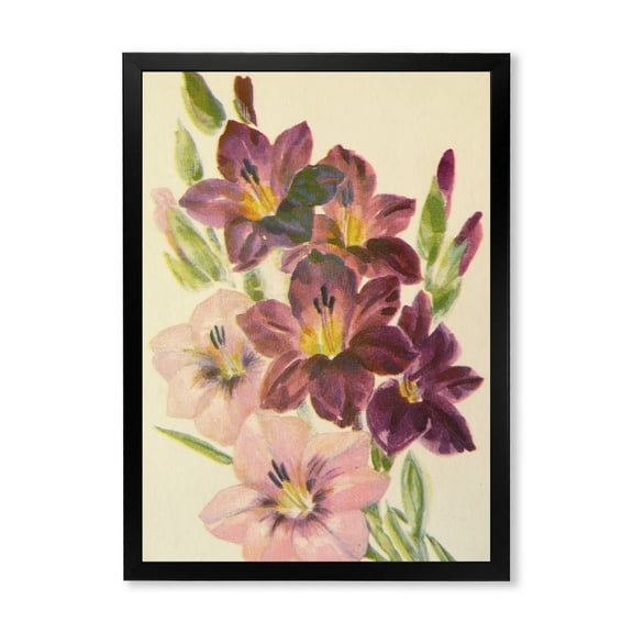 Designart 'Retro Dark and Light Pink Gladiolus' Traditional Framed Art Print