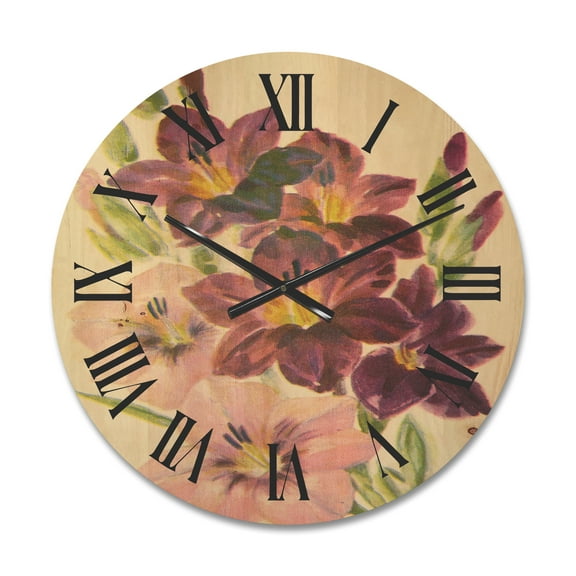 Designart 'Retro Dark and Light Pink Gladiolus' Traditional Wood Wall Clock