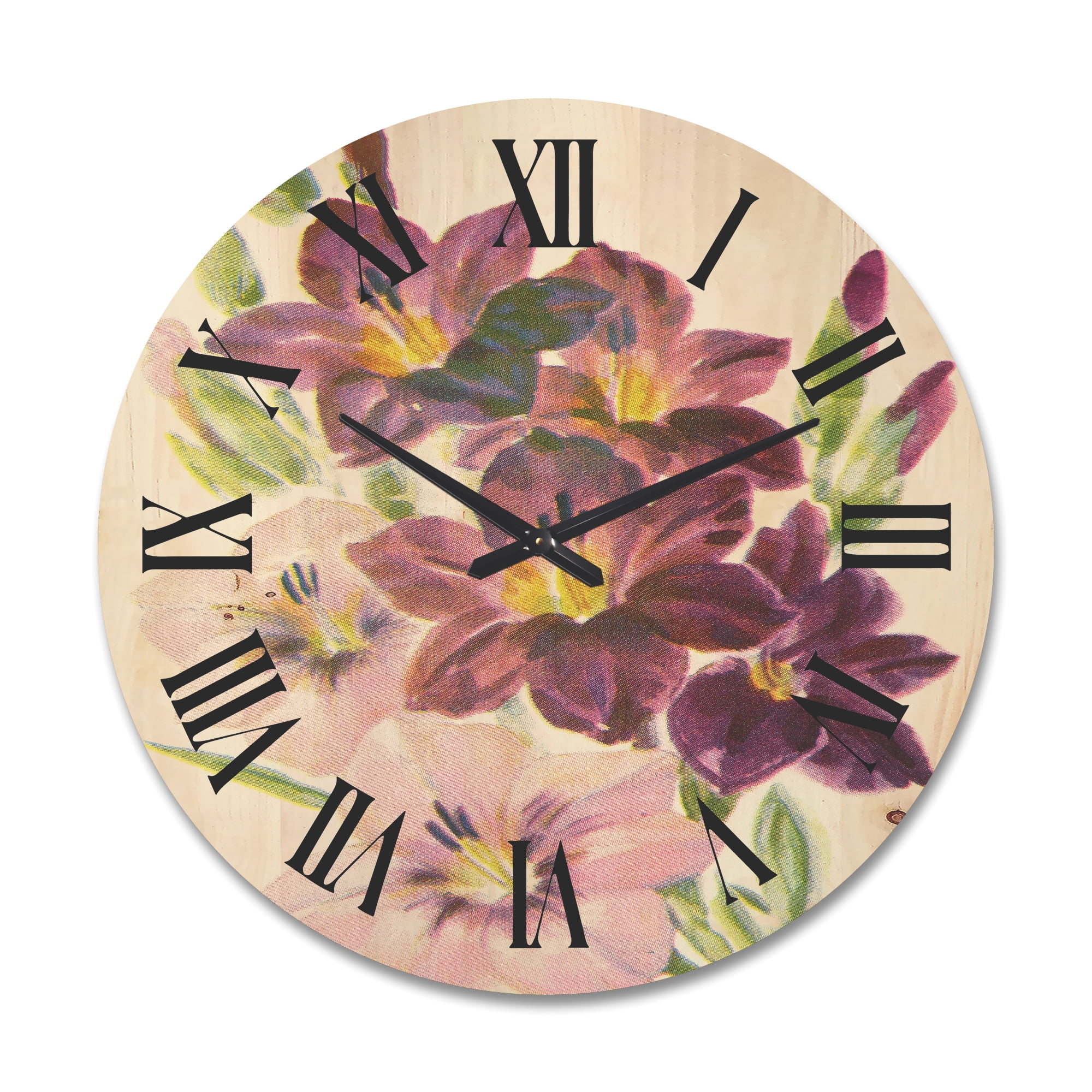 Designart 'Retro Dark and Light Pink Gladiolus' Traditional Wood Wall Clock