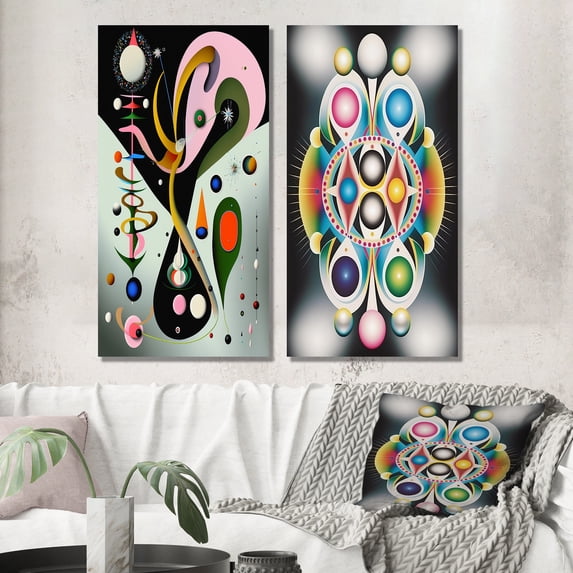 Designart "Retro Divine Secrets Abstract III" Modern Geometric Wall Art Set Of 2 - Modern Multicolor Canvas Set For Living Room Decor