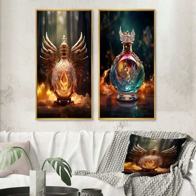 Designart "Retro Exquisite Design Perfume Bottle X" Perfumes Framed