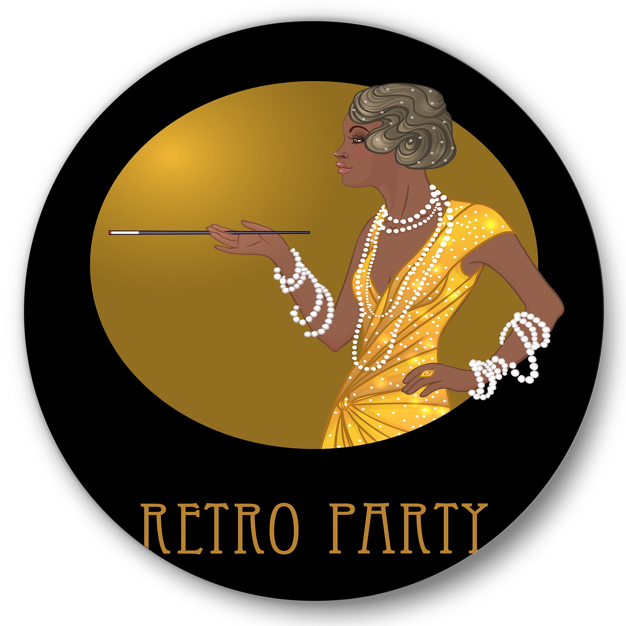 Designart 'Retro Fashion Glamour Afro American Woman' Modern Circle Metal Wall Art 23x23 - Disc of 23