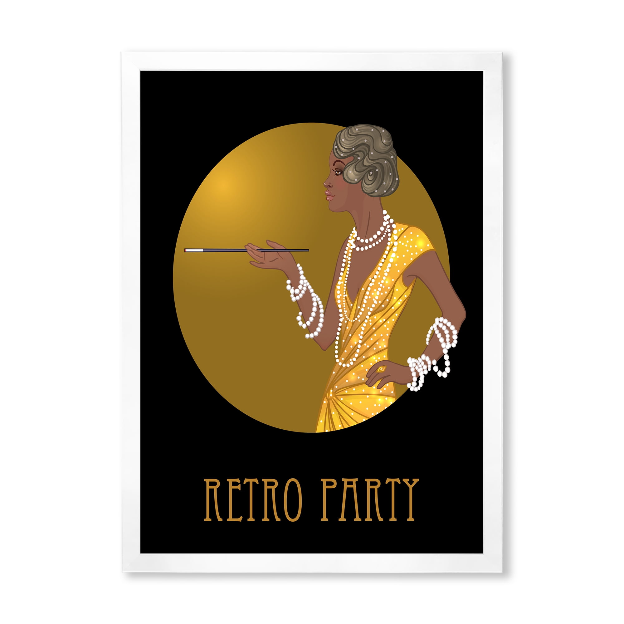 Designart 'Retro Fashion Glamour Afro American Woman' Modern Framed Art Print