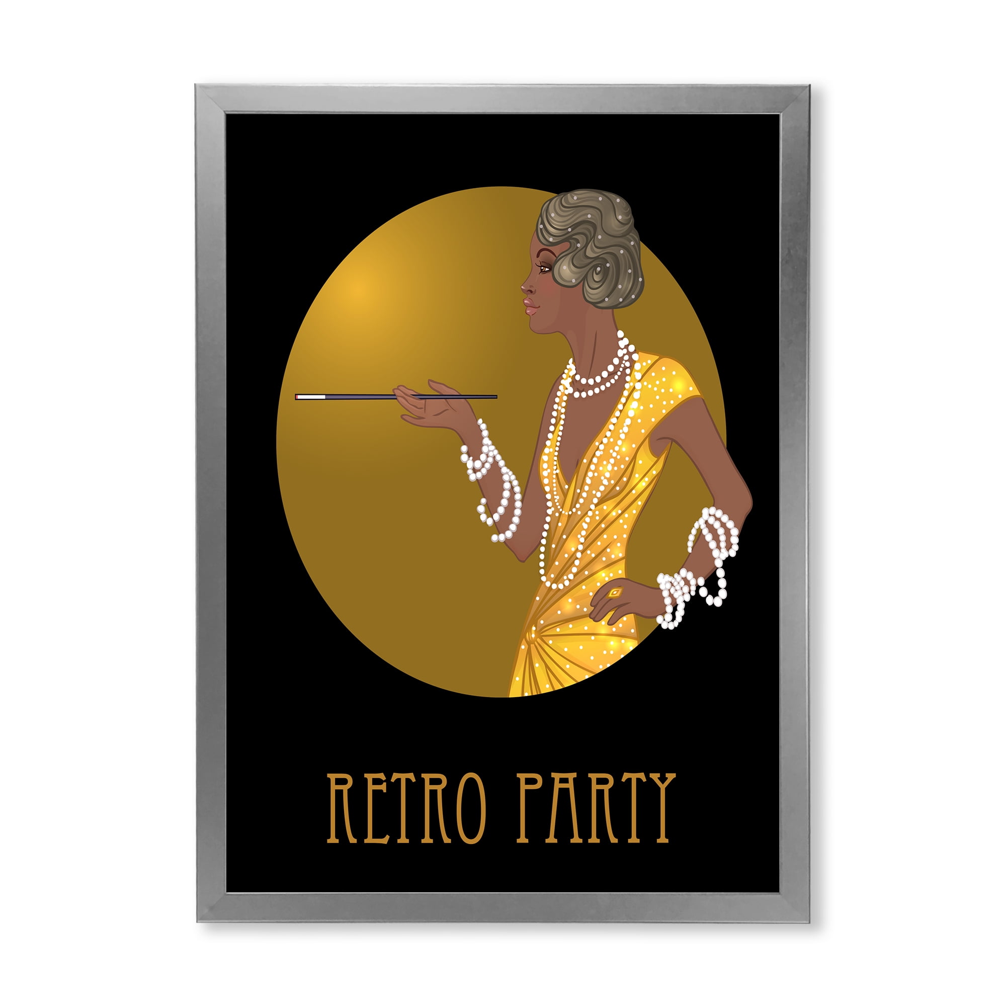 Designart 'Retro Fashion Glamour Afro American Woman' Modern Framed Art Print
