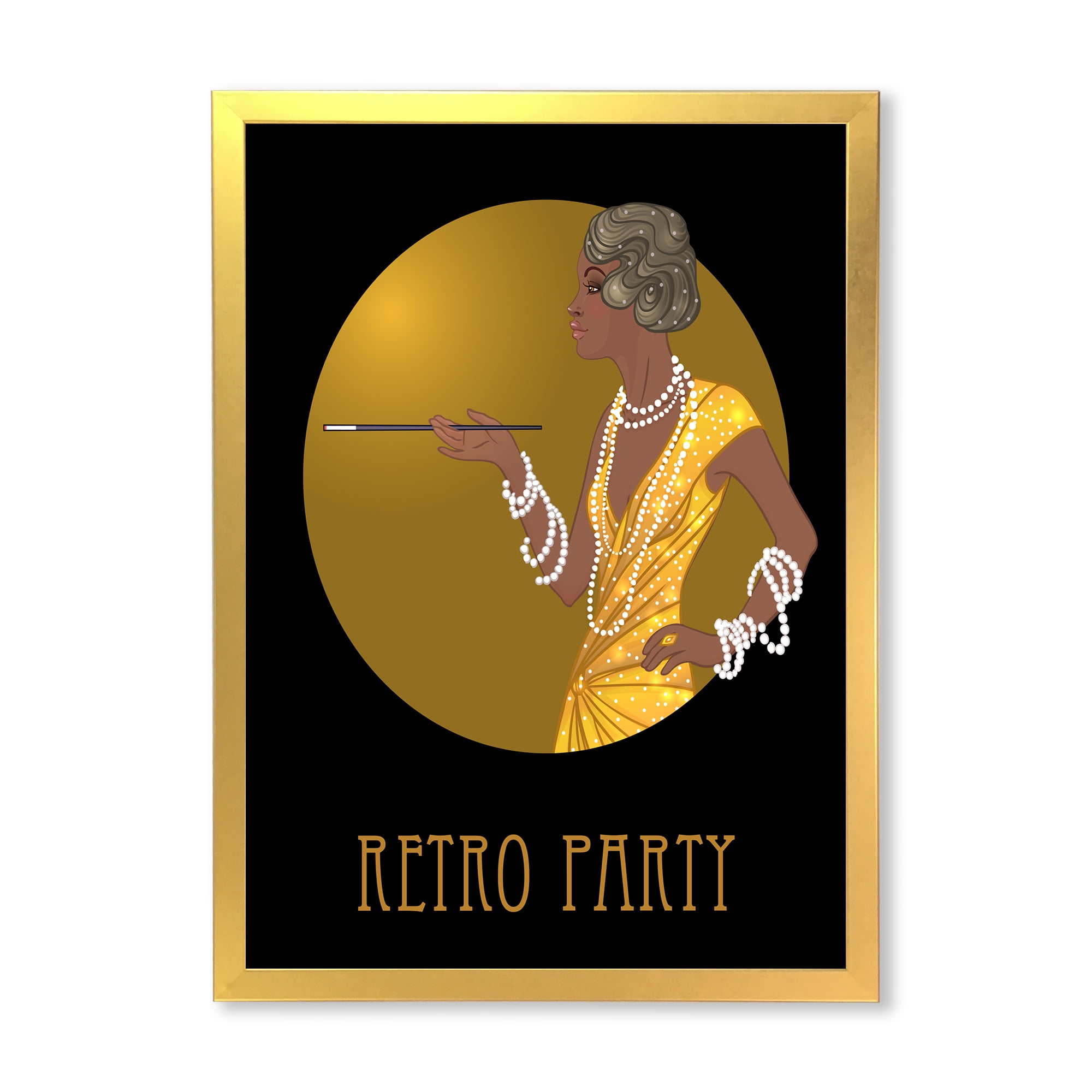 Designart 'Retro Fashion Glamour Afro American Woman' Modern Framed Art Print