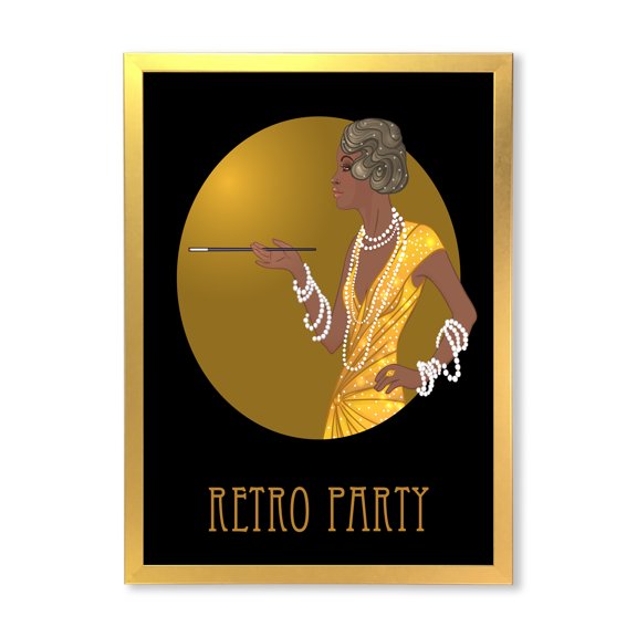 Designart 'Retro Fashion Glamour Afro American Woman' Modern Framed Art Print