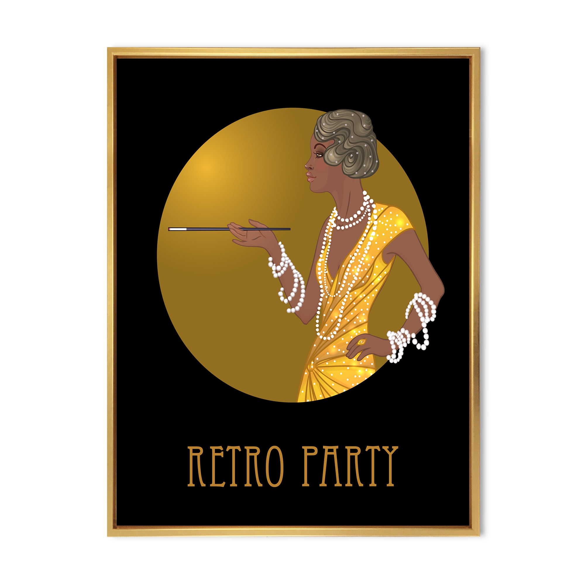 Designart 'Retro Fashion Glamour Afro American Woman' Modern Framed Canvas Wall Art Print