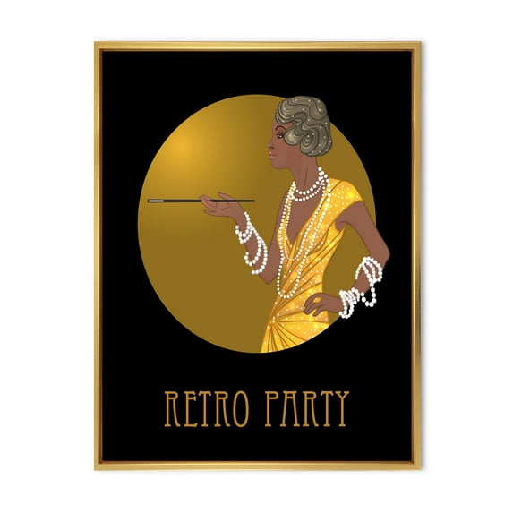 Designart 'Retro Fashion Glamour Afro American Woman' Modern Framed Canvas Wall Art Print