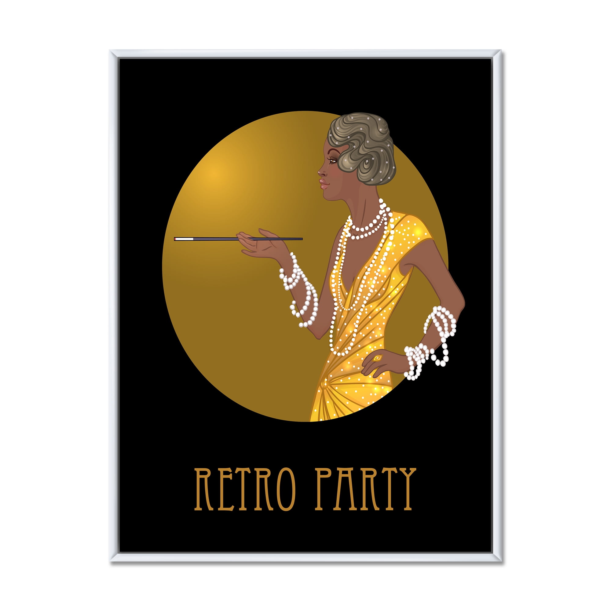 Designart 'Retro Fashion Glamour Afro American Woman' Modern Framed Canvas Wall Art Print