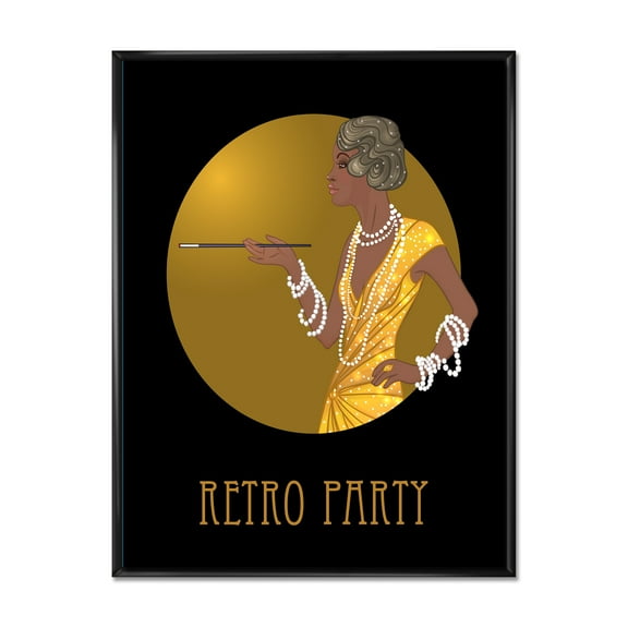 Designart 'Retro Fashion Glamour Afro American Woman' Modern Framed Canvas Wall Art Print