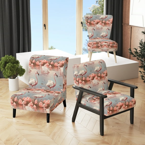 Designart "Retro Flamingo Elegance" Pink Animal Print Upholstered Accent Chair - Casual Arm Chair For Bedroom