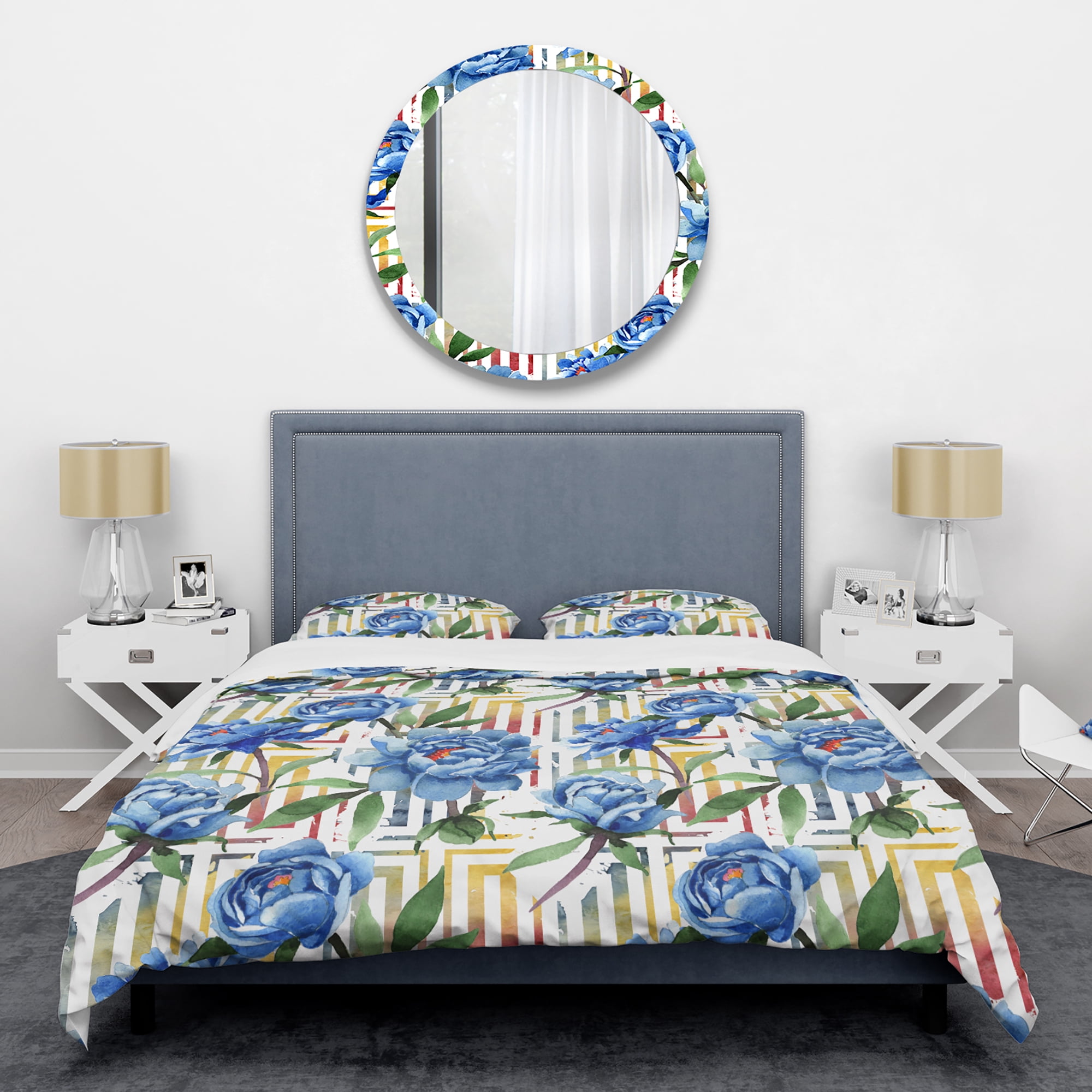 Designart 'Retro Floral Botanical Design I' Mid-Century Modern Duvet Cover Set