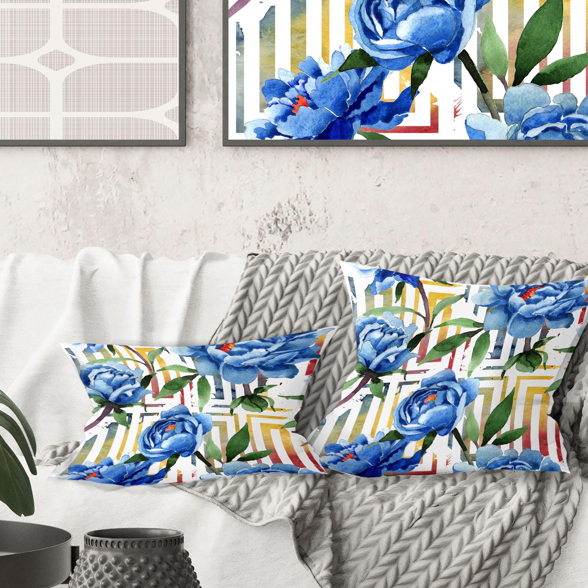 Designart Retro Floral Botanical Design I' Mid-Century Modern Throw Pillow - 16x16