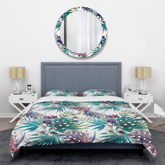 Designart 'Retro Floral Botanical Design II' Mid-Century Modern Duvet Cover Set