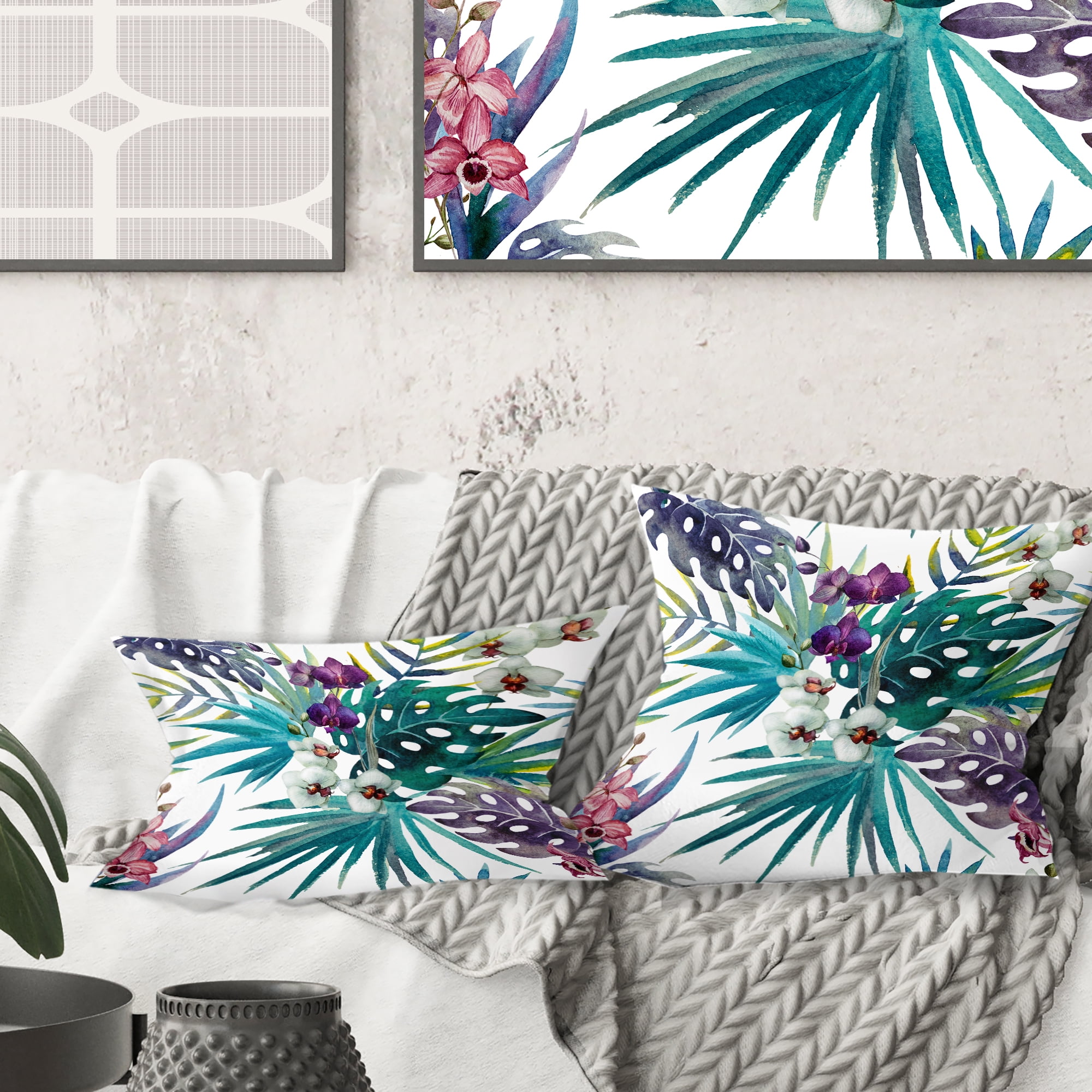 Designart Retro Floral Botanical Design II' Mid-Century Modern Throw Pillow - 18x18