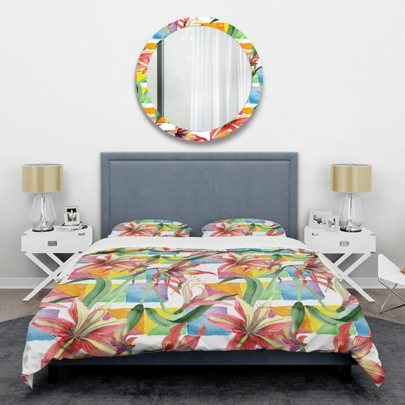 Designart 'Retro Floral Botanical I' Mid-Century Modern Duvet Cover Set
