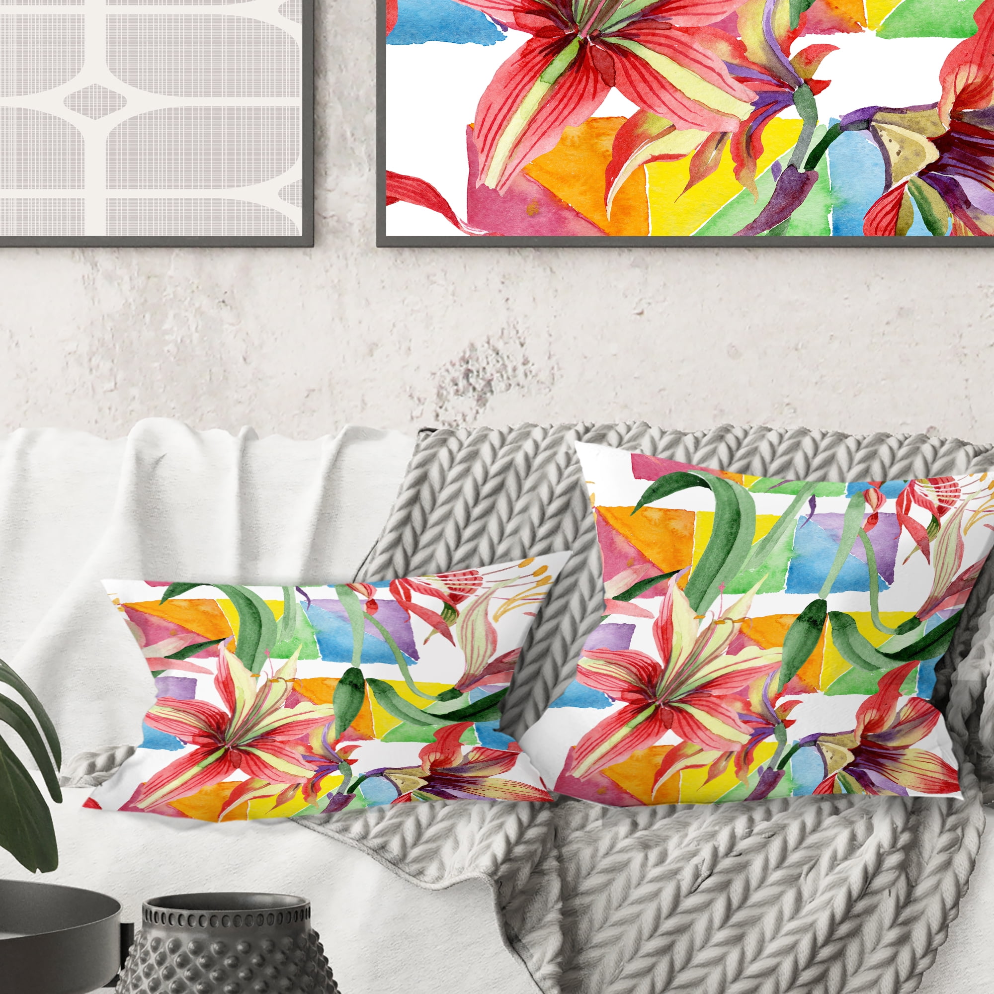 Designart Retro Floral Botanical I' Mid-Century Modern Throw Pillow - 16x16