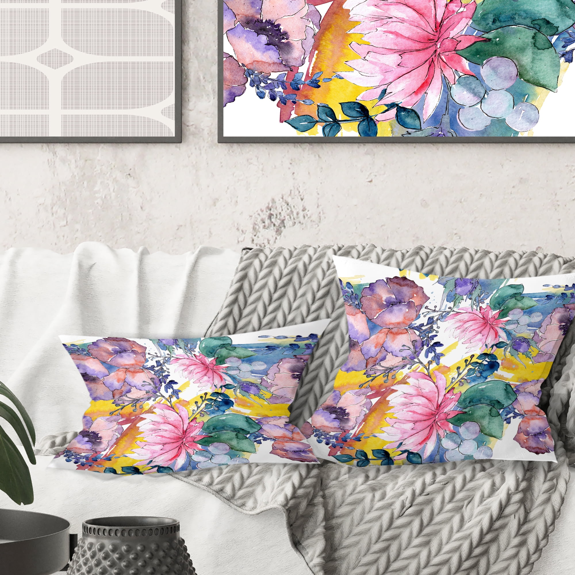 Designart Retro Floral Botanical V' Mid-Century Modern Throw Pillow - 16x16