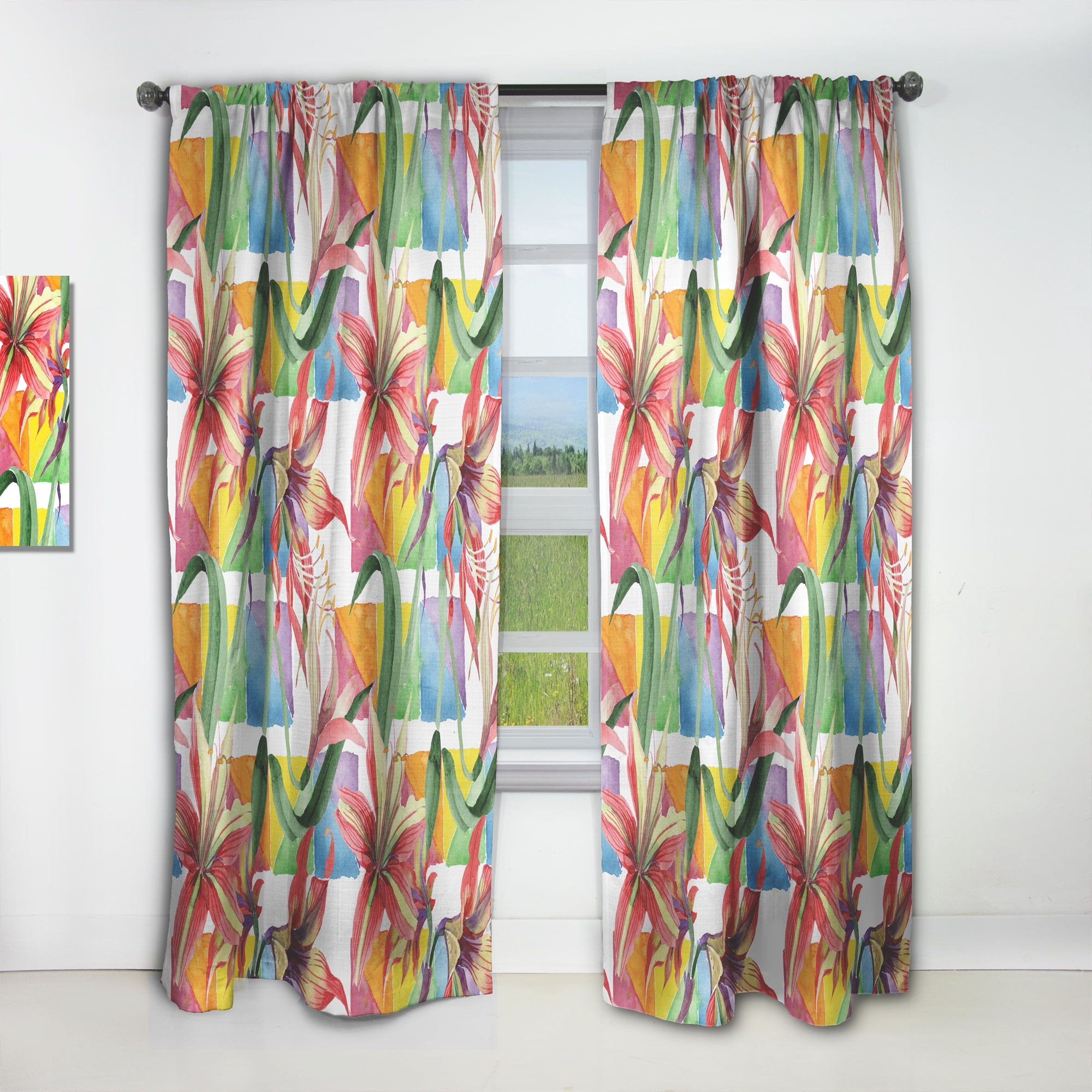 Designart 'Retro Floral Botanical XIII' Mid-Century Modern Curtain Panel