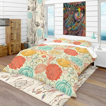 Designart 'Retro Floral Pattern' Bohemian & Eclectic Duvet Cover Set