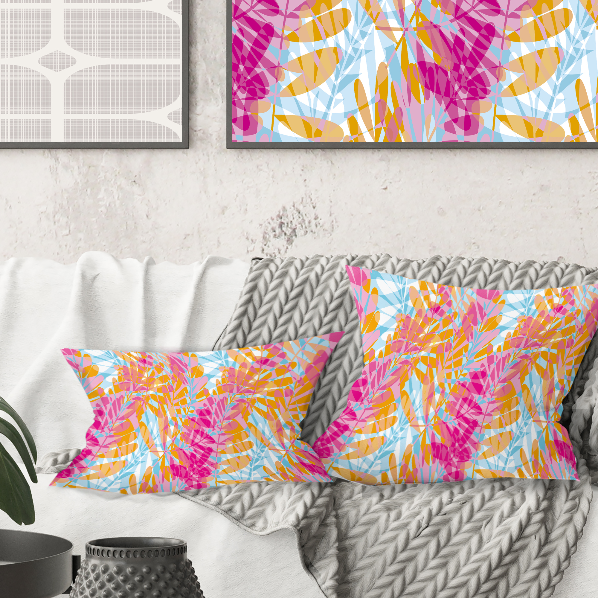 Designart Retro Floral Pattern III' Mid-Century Modern Throw Pillow - 16x16