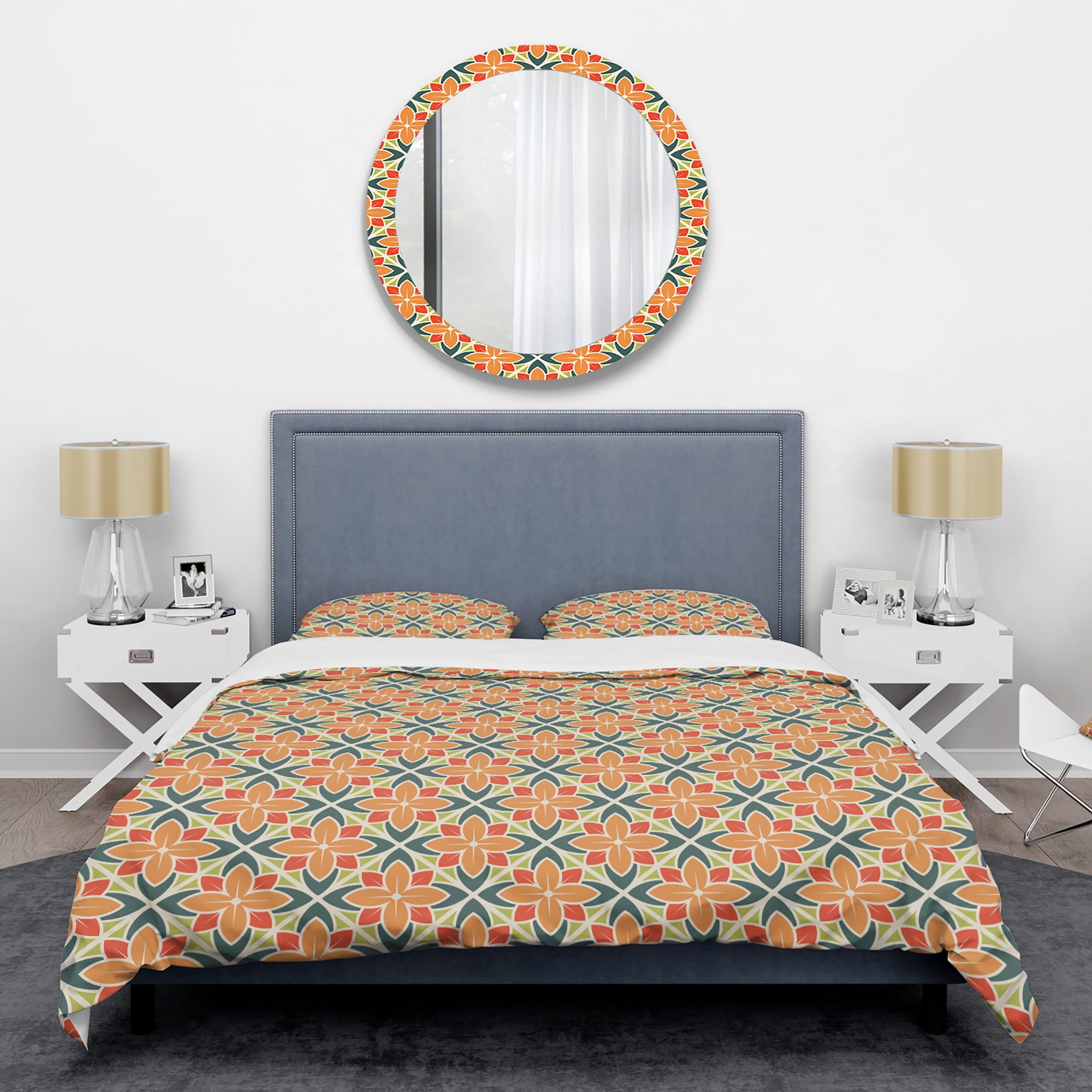 Designart 'Retro Floral Pattern IV' Mid-Century Modern Duvet Cover Set
