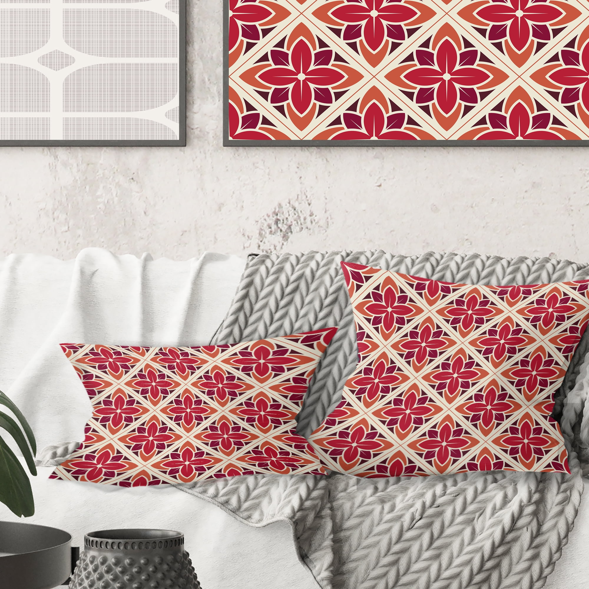 Designart Retro Floral Pattern VI' Mid-Century Modern Throw Pillow - 18x18